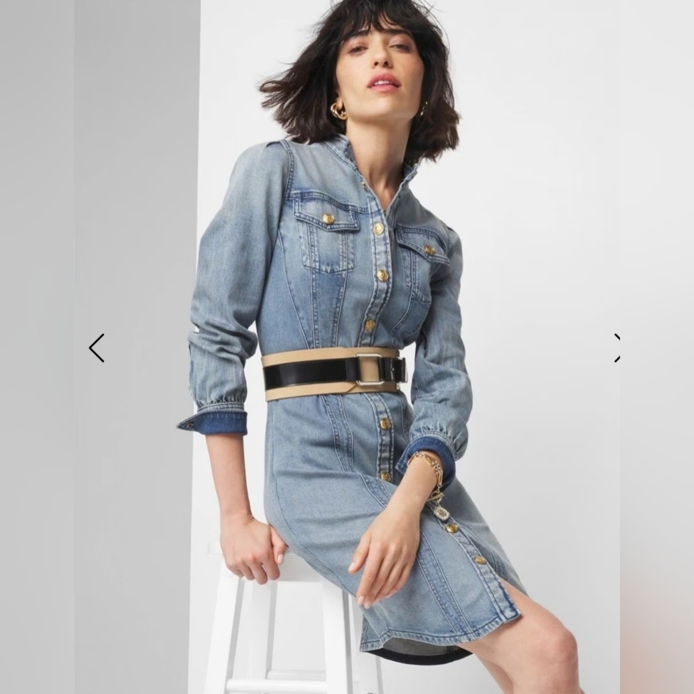 WHBM Faded Denim Stretch Bodycon Snap Button‎ Front Dress - Picture 14 of 14